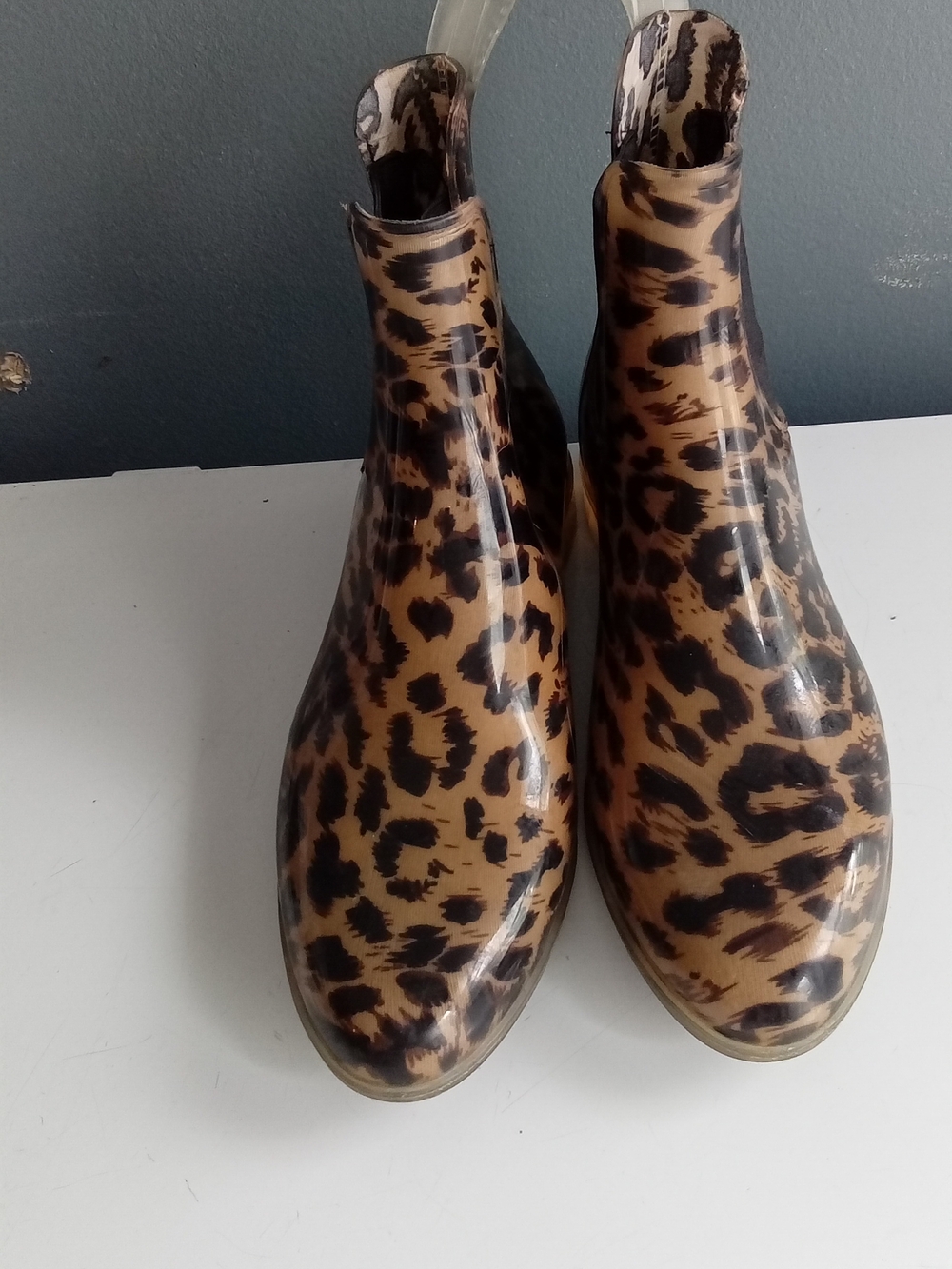 Leopard Print Chelsea Rain Boots Waterproof Animal Print Ankle Boots Brown